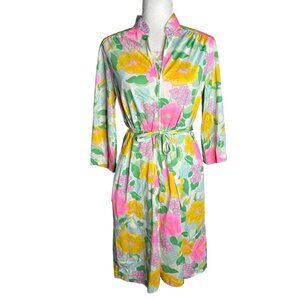 Vintage 70s Komar Floral Nylon Nightgown Robe Peignoir Set Small Zip Tie Belt